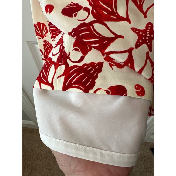 Samantha Sung Red & Ivory 100% Silk Printed Midi Dress with 3/4 Sleeves Size 2 - Picture 10 of 11